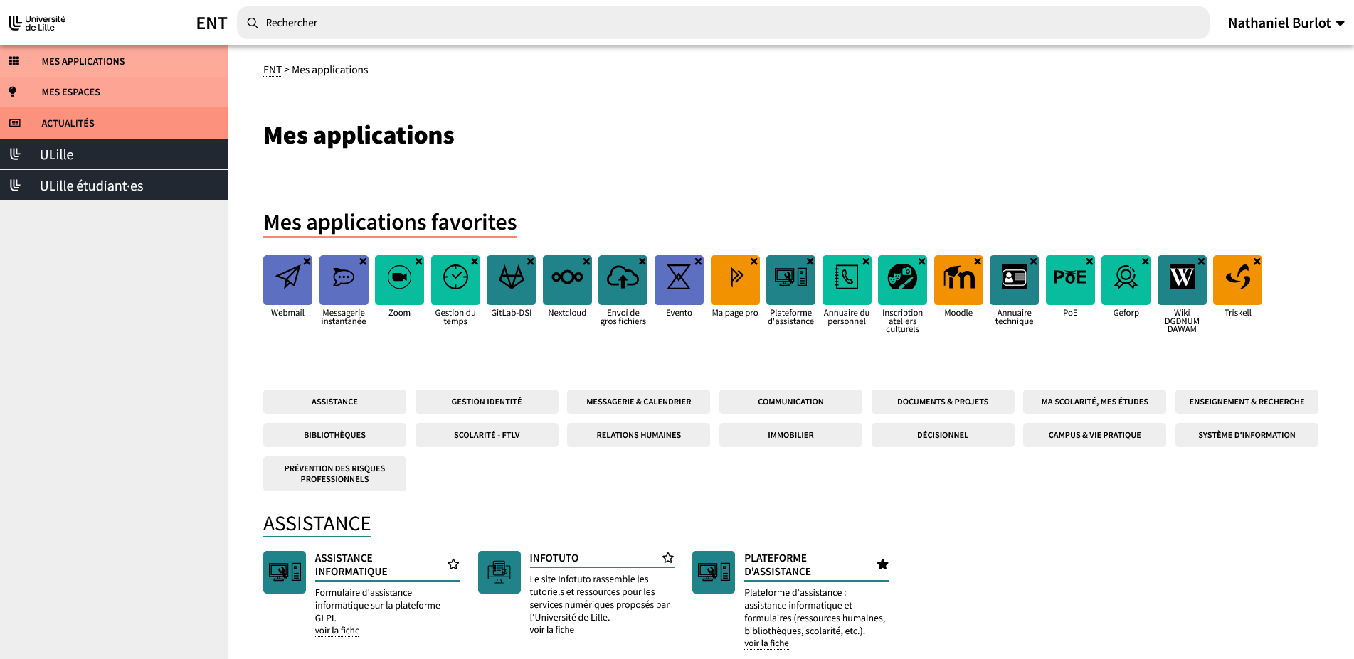 ENT en production — liste des applications