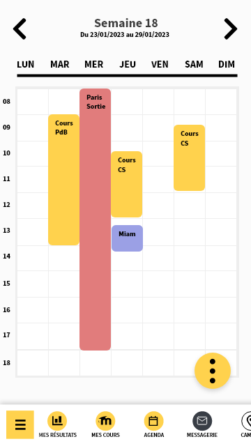 Vue emploi du temps hebdomadaire