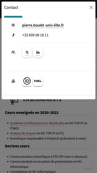 Onglet enseignement